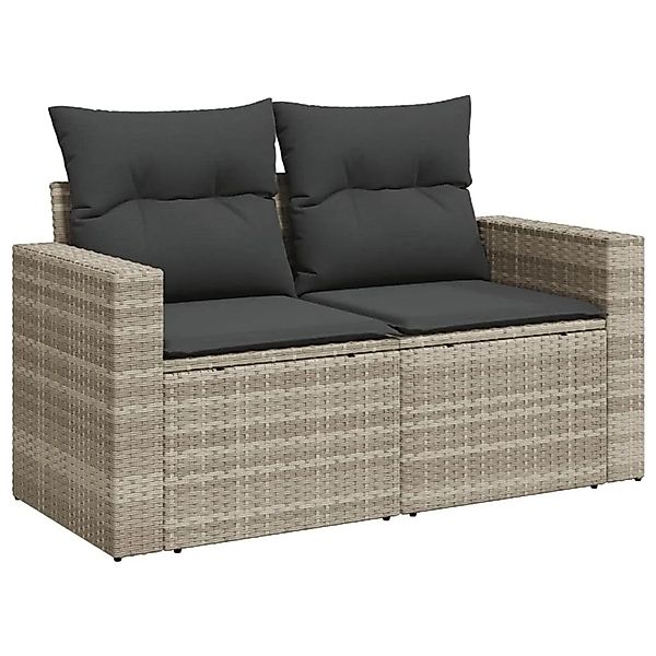 vidaXL Gartensofa mit Kissen 2-Sitzer Hellgrau Poly Rattan 366195 günstig online kaufen