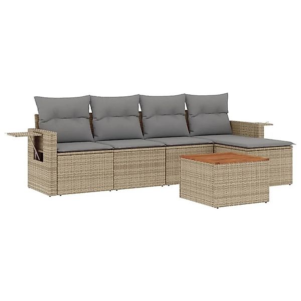 vidaXL 6-Tlg Garten-Sofagarnitur mit Kissen Beige Poly Rattan 3224540 günstig online kaufen