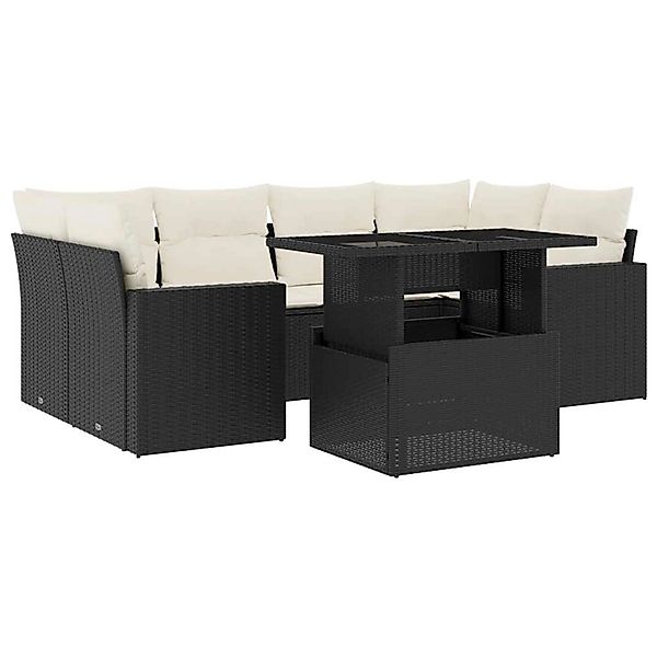 vidaXL 7-Tlg Garten-Sofagarnitur mit Kissen Schwarz Poly Rattan 3267126 günstig online kaufen