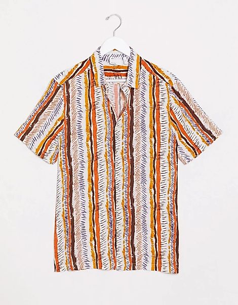 ASOS DESIGN – Gestreiftes Hemd mit klassischem Kragen und Aztekenmuster, re günstig online kaufen