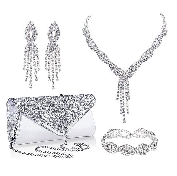 ibettertec Schmuckset Damen Glitzer Clutch Strass Abendtasche Brautschmuck günstig online kaufen