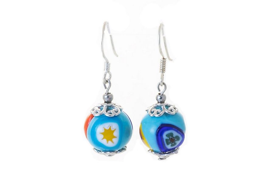 Paar Ohrhänger Ohrringe mit Millefiori Murano Glas hellblau 925 Silber günstig online kaufen