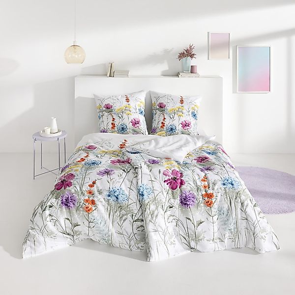 Estella Seersucker Bettwäsche Rachel 3608-985 Blumen Bunt Grau 135x200 günstig online kaufen