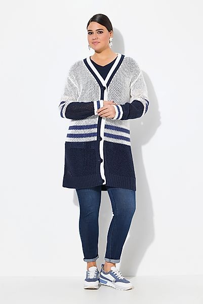 Ulla Popken Strickjacke Long-Strickjacke Streifen V-Ausschnitt günstig online kaufen