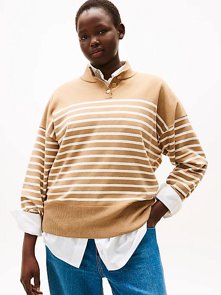 Tommy Hilfiger Curve Stehkragenpullover "CRV CO JERSEY GOLD BTN MK-NK SWT" günstig online kaufen