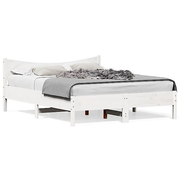 vidaXL Bettgestell, Massivholzbett mit Kopfteil Wachsbraun 160x200 cm Kiefe günstig online kaufen