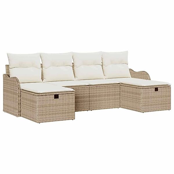 vidaXL Garten-Sofa-Set mit Kissen mit Speicher 6-Tlg Beige Poly Rattan 3360 günstig online kaufen