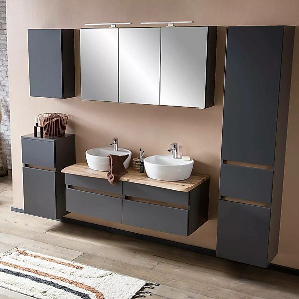 Badezimmermöbel Set in graphit mit Baumkante VIDAGO-03 mit Absetzungen in W günstig online kaufen