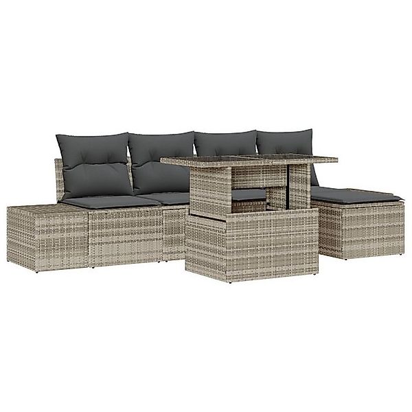 vidaXL Loungesofa 6-tlg. Garten-Sofagarnitur mit Kissen Hellgrau Poly Ratta günstig online kaufen