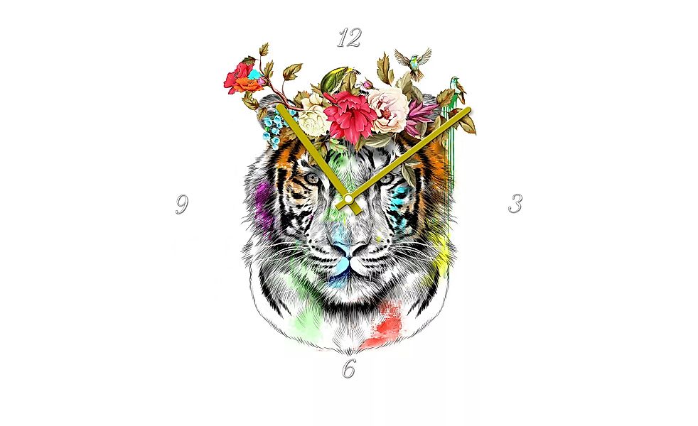 Glasuhr rund  "Colourful Tiger" - Dekoration > Uhren & Wetterstationen - Mö günstig online kaufen