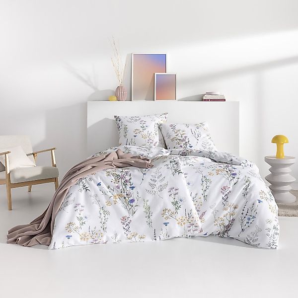 Estella Seersucker Bettwäsche Deloris 3611-985 Wildblumen Grün 135x200 günstig online kaufen