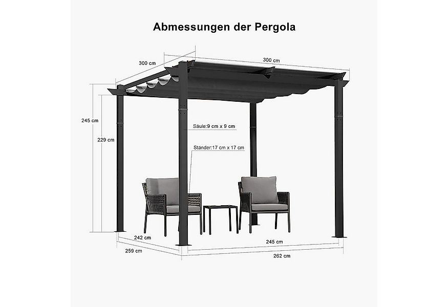 PURPLE LEAF Pergola 3 x 4 m Pavillon mit Schiebedach Aluminium Wasserdicht, günstig online kaufen
