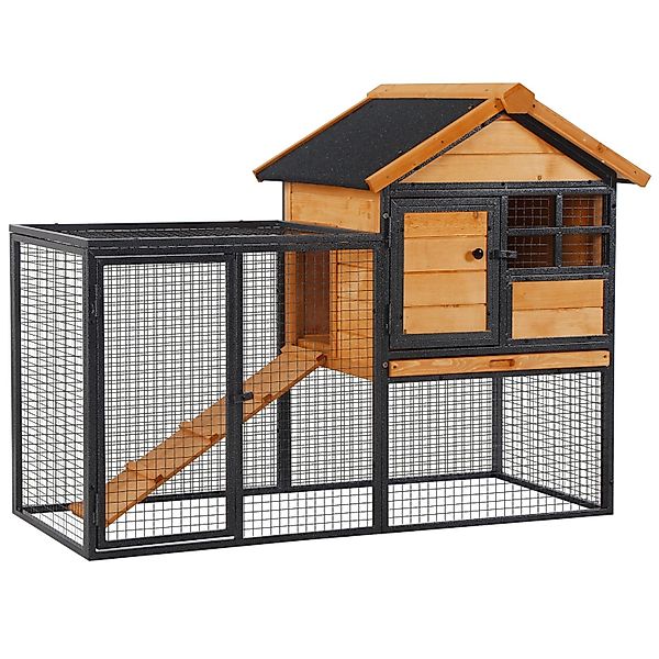 PawHut Kaninchenstall mit Freilaufgehege 122 x 63 x 92 cm günstig online kaufen
