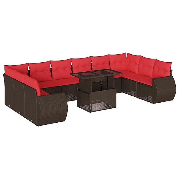 vidaXL 11-Tlg Gartensofa-Set mit Kissen Braun Polyrattan 3268784 günstig online kaufen