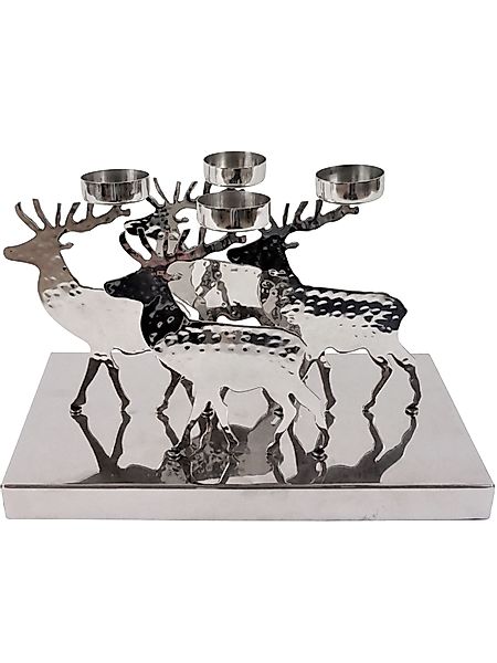 Leuchter Wildwechsel klein – Metall-Kerzenhalter mit Rentier-Motiv in Silbe günstig online kaufen