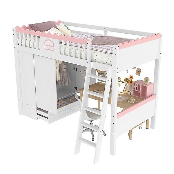 Ulife Hochbett Kinderbett Funktionsbett Holzbett mit LED-Leuchten, 90x200cm günstig online kaufen