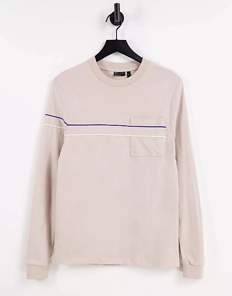 ASOS DESIGN – Langärmliges Shirt mit Paspel-Detail und Tasche in Beige-Neut günstig online kaufen