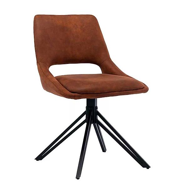 Esstisch Stühle Cognac Braun aus Microfaser Gestell aus Metall (2er Set) günstig online kaufen