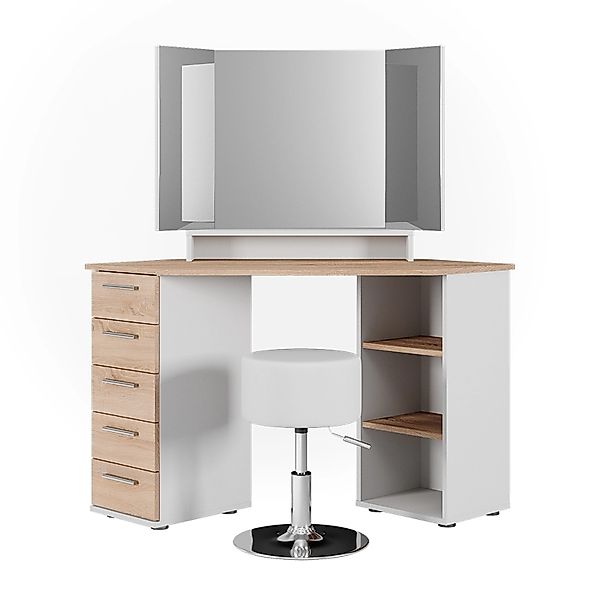 Vicco Eckschminktisch Sofia Weiß/Sonoma/Sonoma 128.4 cm mit Hocker günstig online kaufen