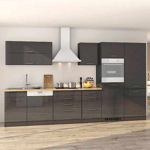 Held Möbel Küchenzeile Mailand 360 cm Grau Hochglanz-Grau Matt ohne E-Gerät günstig online kaufen
