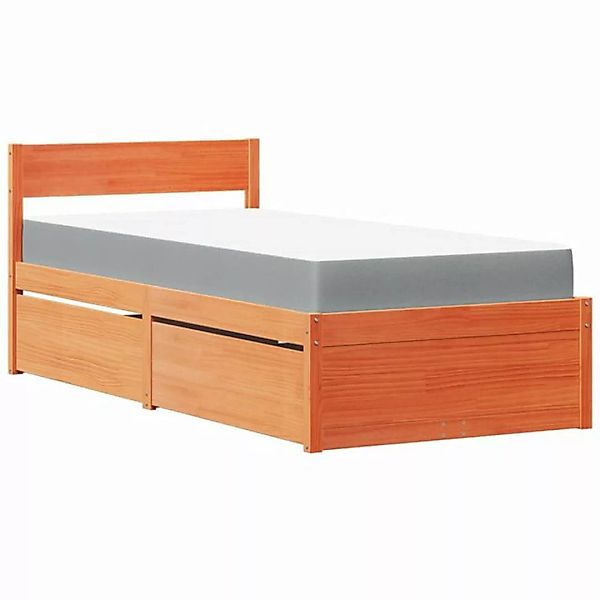 vidaXL Bett Bett mit Schubladen und Matratze Wachsbraun 90x200 Massivholz günstig online kaufen