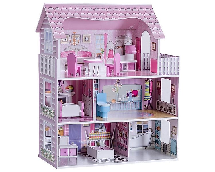 COSTWAY Puppenhaus Puppenstube, 3 Etagen, mit Möbeln & Zubehör, Holz günstig online kaufen