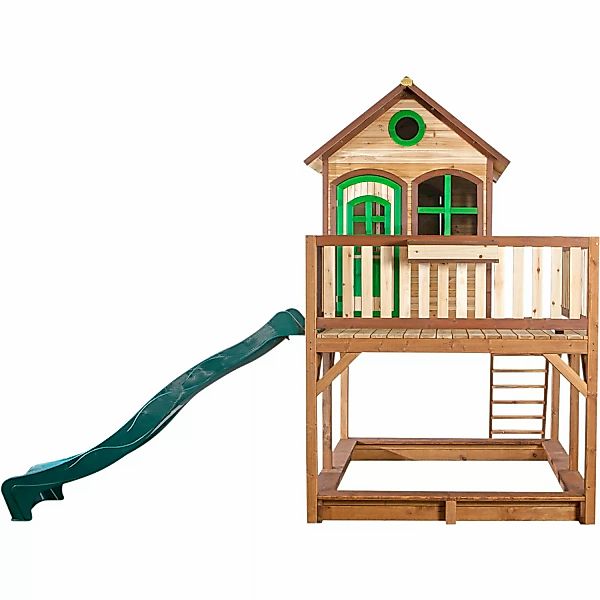 Axi Liam Spielhaus Braun - Weiß mit Lindgrüner Rutsche 255 x 377 x 291 cm günstig online kaufen