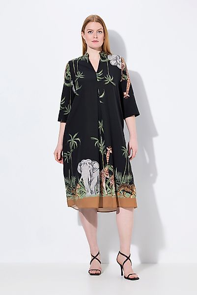 Ulla Popken Midikleid Lyocell-Midikleid Animal Hemdkragen günstig online kaufen