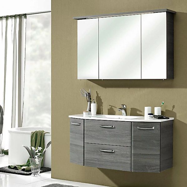 Badezimmer Waschtisch Set mit LED-Spiegelschrank ALINA-66 Graphit Struktur, günstig online kaufen