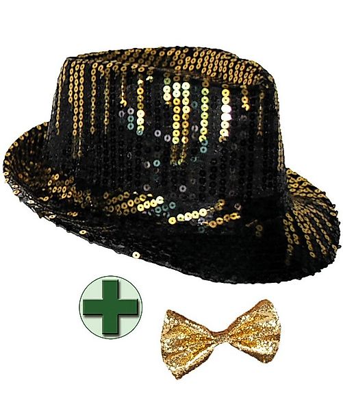 Karneval-Klamotten Kostüm Pailletten Hut schwarz gold mit Fliege gold, Glit günstig online kaufen