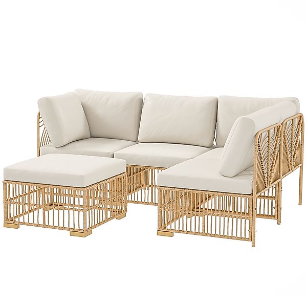 Outsunny Ecklounge-Set aus Polyrattan Gartenmöbel Set mit Ecksofa Sessel Ho günstig online kaufen