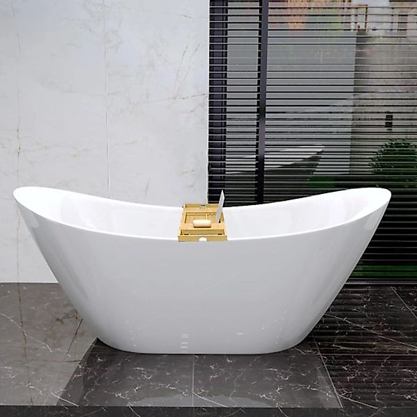 Bad Land Freistehende Badewanne IVAR 180x80 + Bambus Badewannenablage + Abl günstig online kaufen