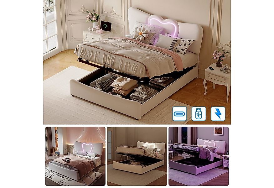 Furnishings Home Polsterbett Stauraumbett LED Kinderbett (Hydraulisch hebba günstig online kaufen