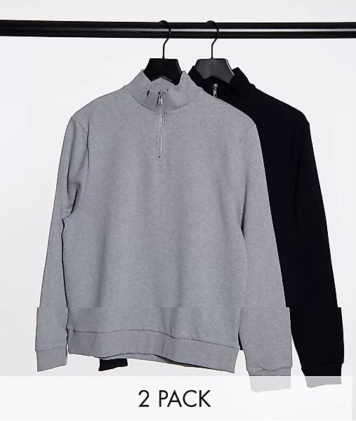 ASOS DESIGN – ORGANIC – 2er-Pack Sweatshirts mit kurzem Reißverschluss in S günstig online kaufen