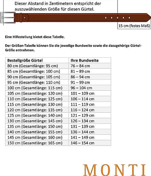 MONTI Ledergürtel MERAN 4,0 cm breit, Jeans-Casual, kürzbar günstig online kaufen