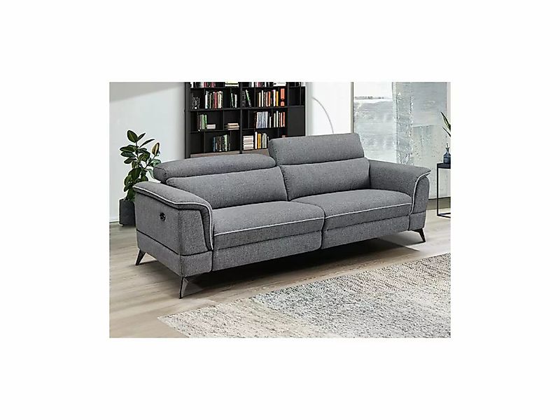 Relaxsofa elektrisch 3-Sitzer - Stoff - Grau - MACARI günstig online kaufen