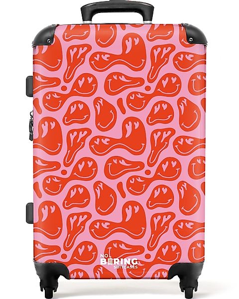 NoBoringSuitcases.com© Hartschalen-Trolley Rosa mit roten Smileys günstig online kaufen