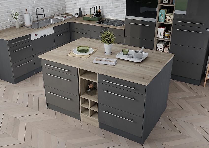 KOCHSTATION Kücheninsel »KS-Wien« Breite 153 cm, MDF-Fronten, Flaschenregal günstig online kaufen