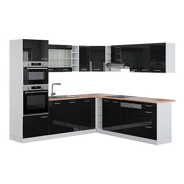 Vicco R-Line Einbauküche in L-Form Schwarz Hochglanz/Weiß 237 x 247 cm AP E günstig online kaufen