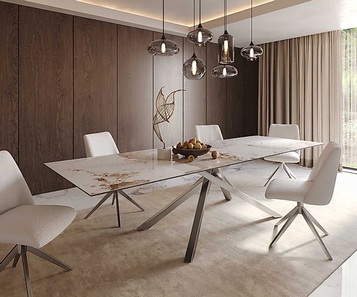 DELIFE Esstisch Edge, Keramik Minas Melange Weiß-Beige 300x100 Kreuzgestell günstig online kaufen