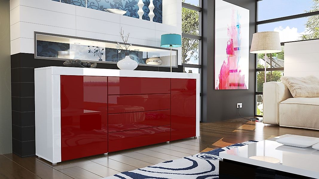 Vladon Sideboard La Paz V1 (Kommode, mit 2 Türen und 4 Schubladen), Sandgra günstig online kaufen