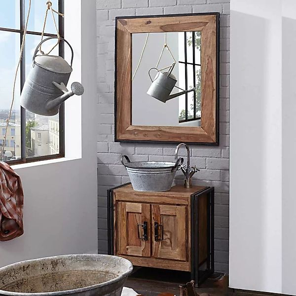 Badezimmermöbel Set im Industriedesign Akazie Massivholz (zweiteilig) günstig online kaufen