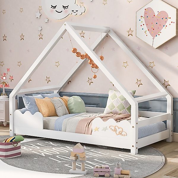 Flieks Kinderbett, Hausbett Kiefernholz Jugendbett 90x200cm günstig online kaufen