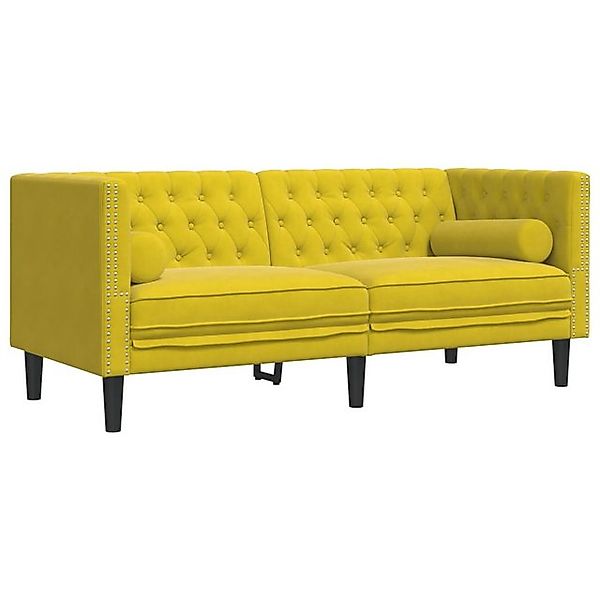 vidaXL Sofa Chesterfield-Sofa mit Nackenrollen 2-Sitzer Gelb Samt günstig online kaufen