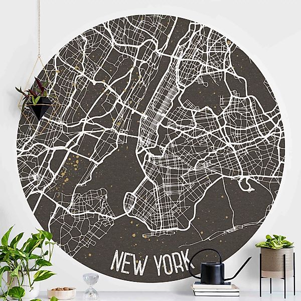 Runde Fototapete Stadtplan New York- Retro günstig online kaufen