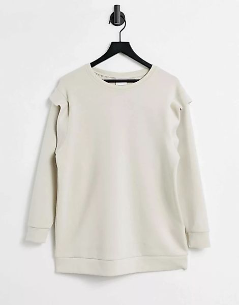 Only – Langes Sweatshirt mit Schulterdetail in Stein-Neutral günstig online kaufen