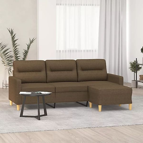 Vidaxl 3-sitzer-sofa Mit Hocker Braun 180 Cm Stoff günstig online kaufen