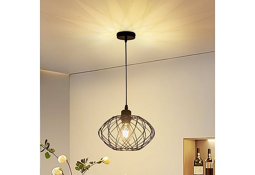 ZMH Pendelleuchte Esszimmer 120CM Schwarz Retro Kaefig Gitter E27 Hängeleuc günstig online kaufen