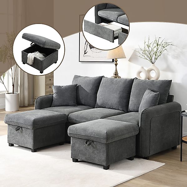 MODFU Ecksofa 3-Sitzer Sofa mit Stauraum, günstig online kaufen