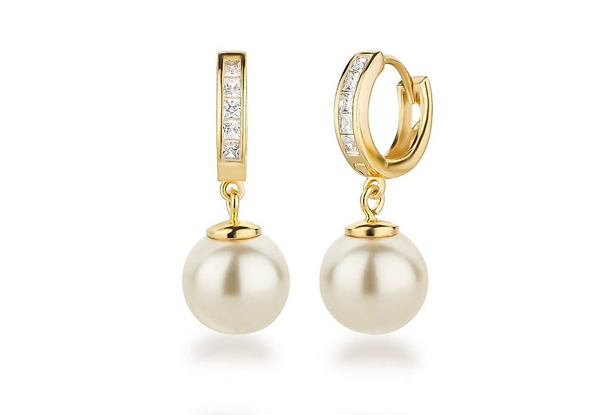 Schöner-SD Perlenohrringe Vergoldete Creolen Ohrhänger mit Perlen 10mm häng günstig online kaufen